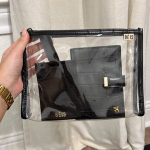 Beis Passport & Luggage Tag Set in Black Croc